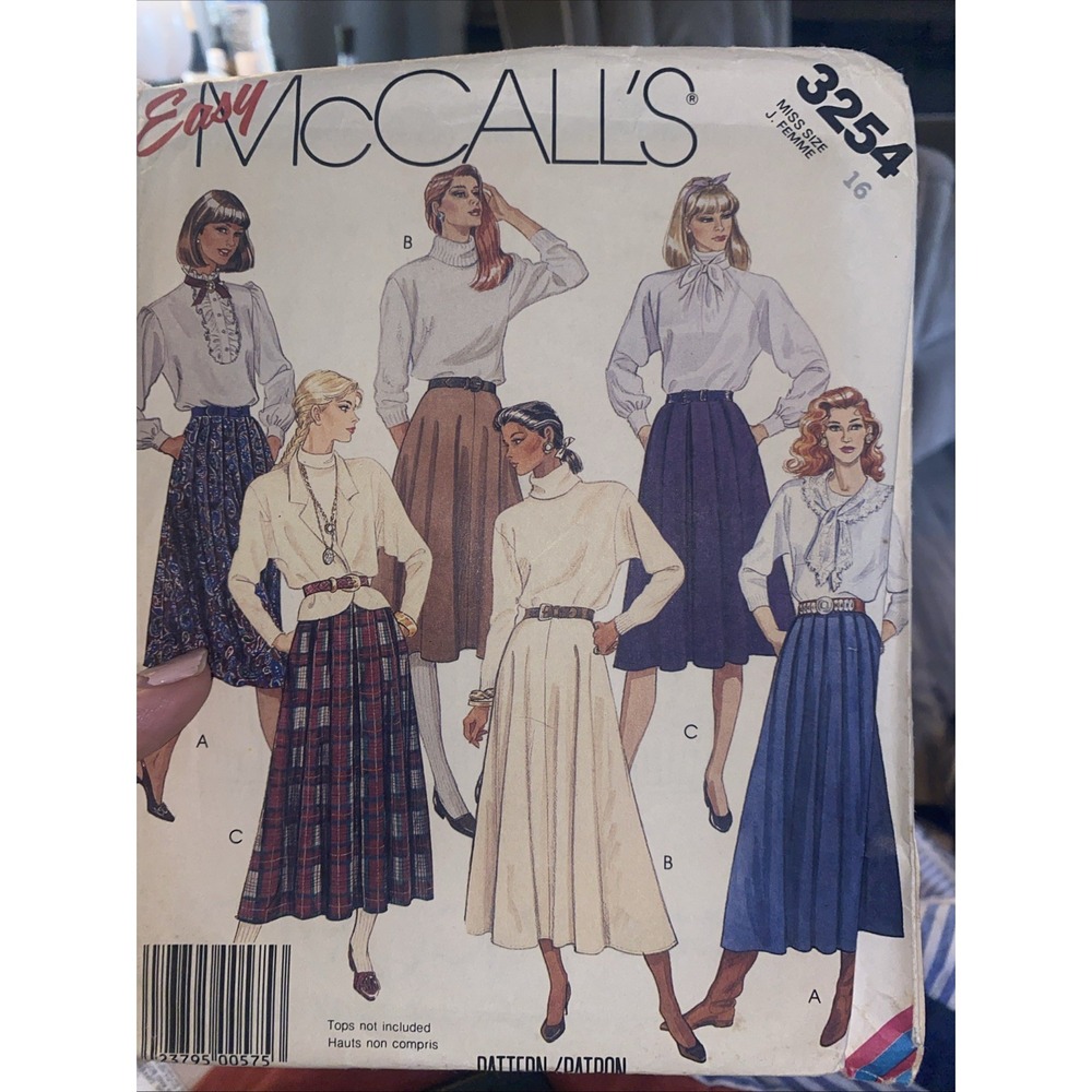 Vintage 1987 McCall’s Skirt Pattern 3254 Size 16 Cut Complete 80s Fashion